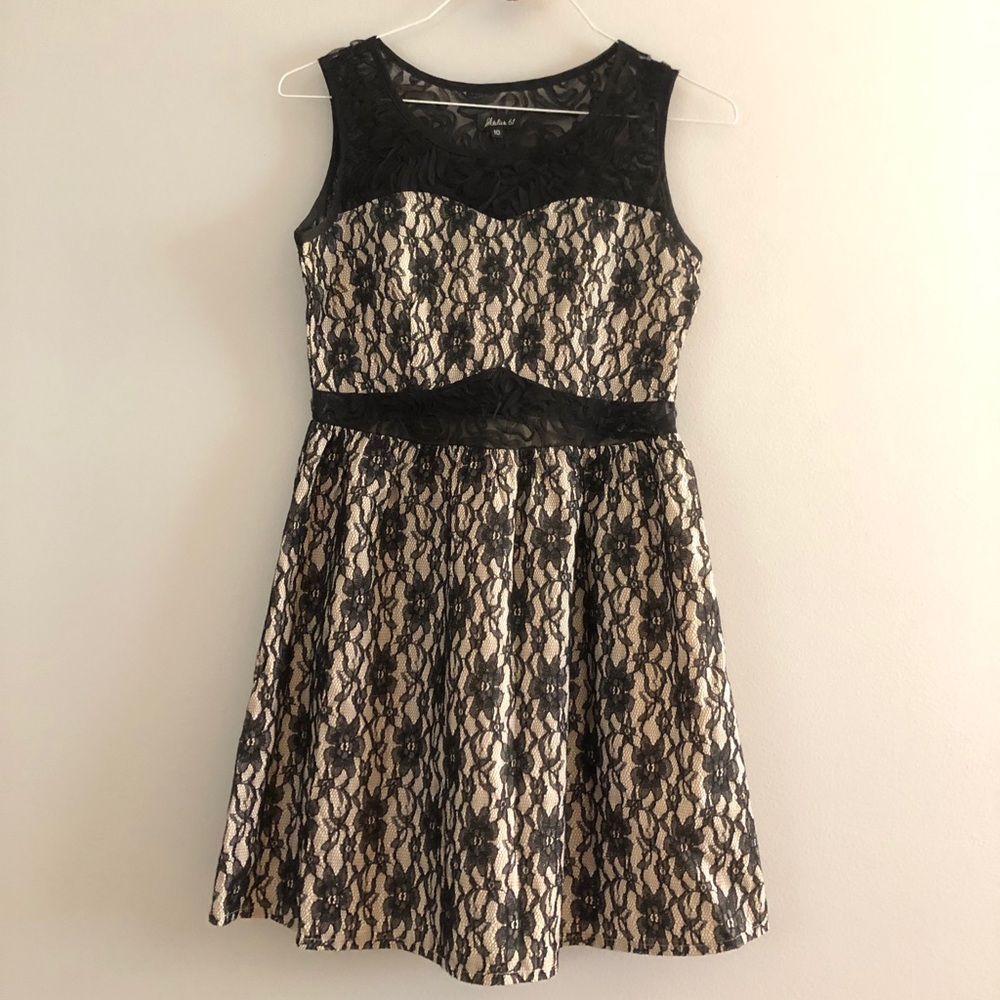 Atelier 61 Black & Cream Lace Midriff Dress